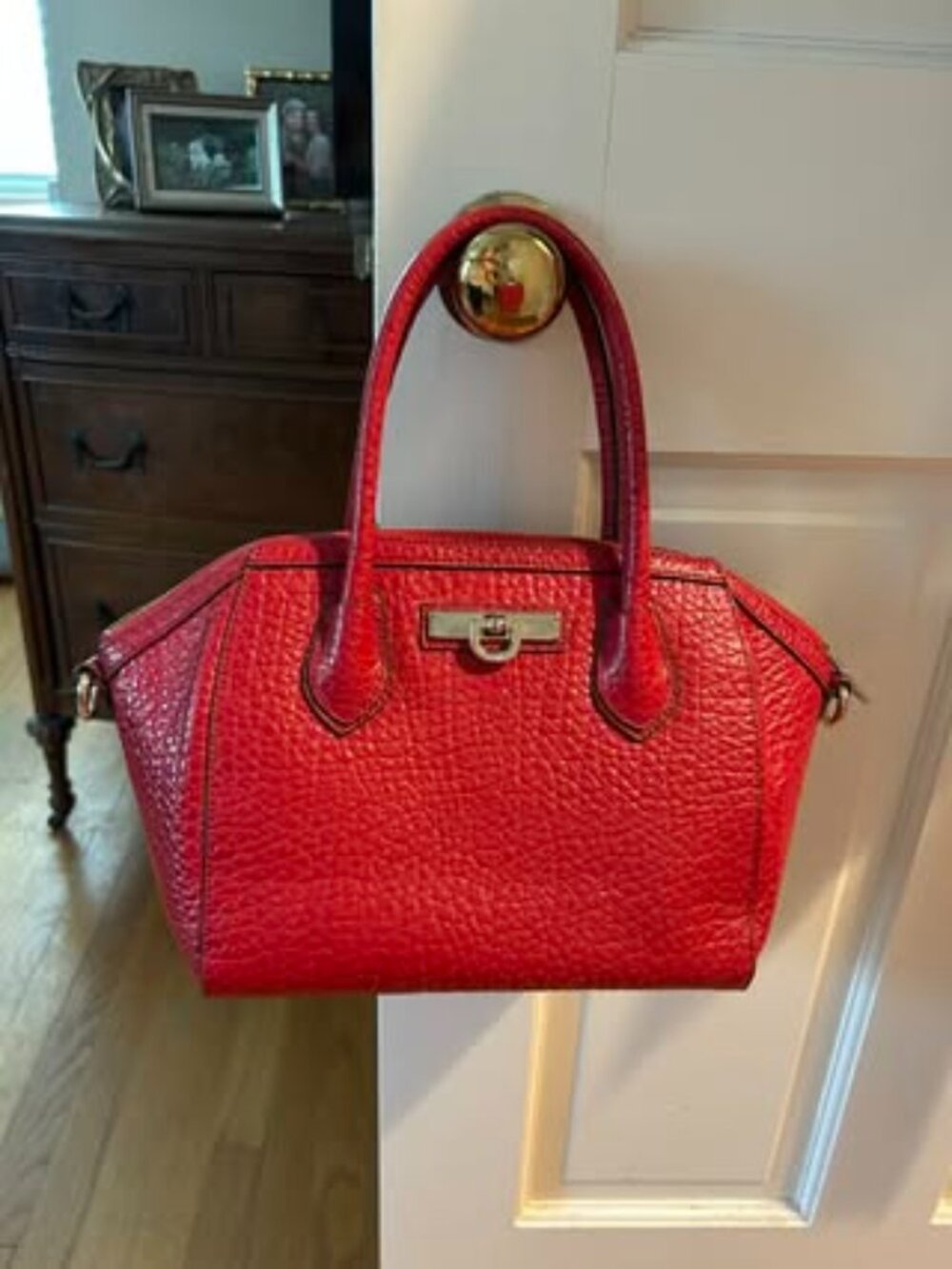 DKNY Red Pebbled Leather Top Handle Satchel Bag